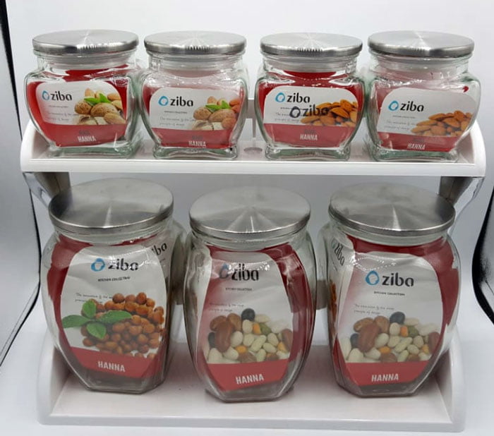 Ziba Sazan Hanna Spice Jars Set 7 Pcs Glass Jar With Steel Lid Iran Made