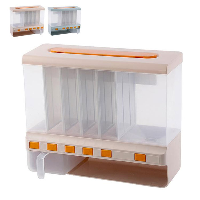 10 Kg Dry Food Dispenser 6-Grid Cereal Dispensers Food Storage Container Kitchen Tank For Cereal, Rice, Nuts