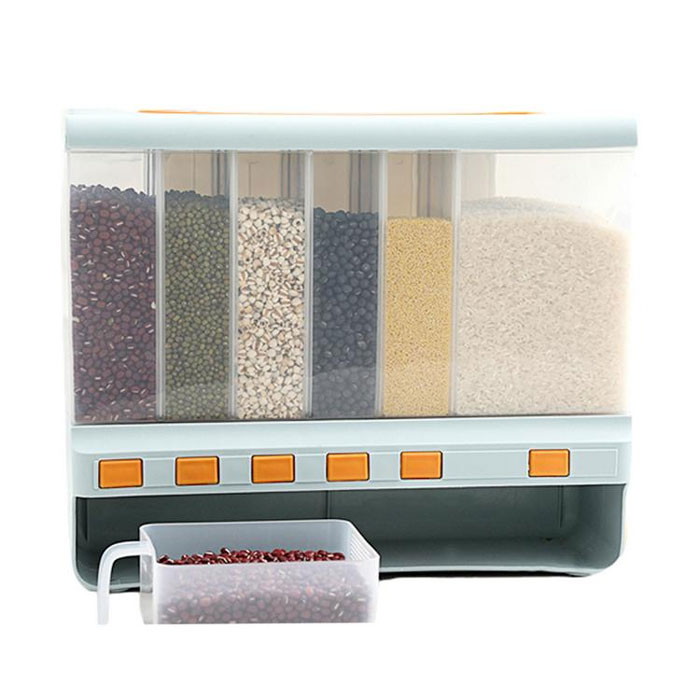 10 Kg Dry Food Dispenser 6-Grid Cereal Dispensers Food Storage Container Kitchen Tank For Cereal, Rice, Nuts