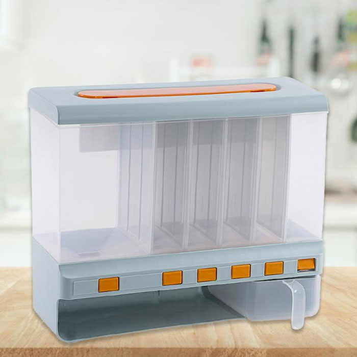 10 Kg Dry Food Dispenser 6-Grid Cereal Dispensers Food Storage Container Kitchen Tank For Cereal, Rice, Nuts