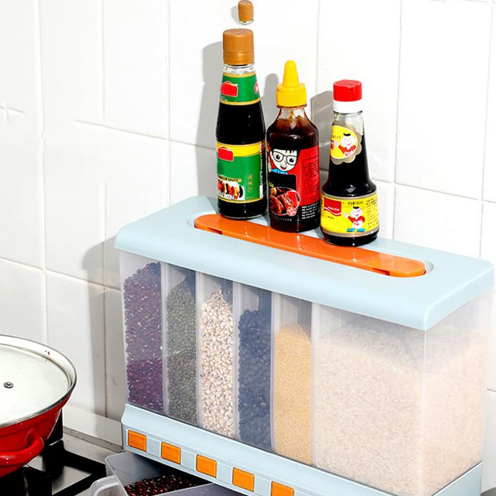 10 Kg Dry Food Dispenser 6-Grid Cereal Dispensers Food Storage Container Kitchen Tank For Cereal, Rice, Nuts