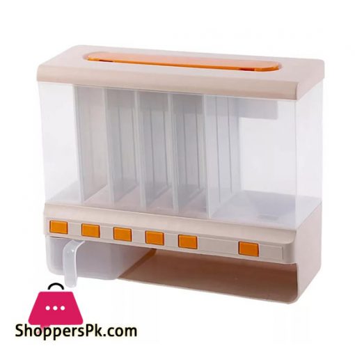 10 KG Dry Food Dispenser 6-Grid Cereal Dispensers Food Storage Container Kitchen Tank for Cereal, Rice, Nuts