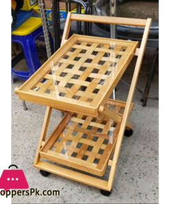 Beach Wood Tea Trolley 2 Portions (Centered with Glass)