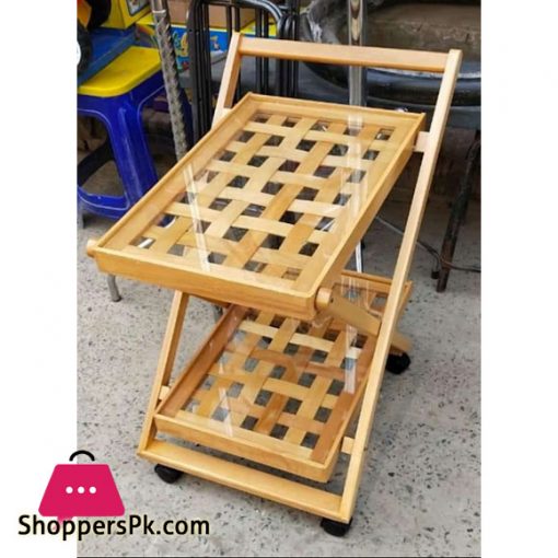 Beach Wood Tea Trolley 2 Portions (Centered with Glass)