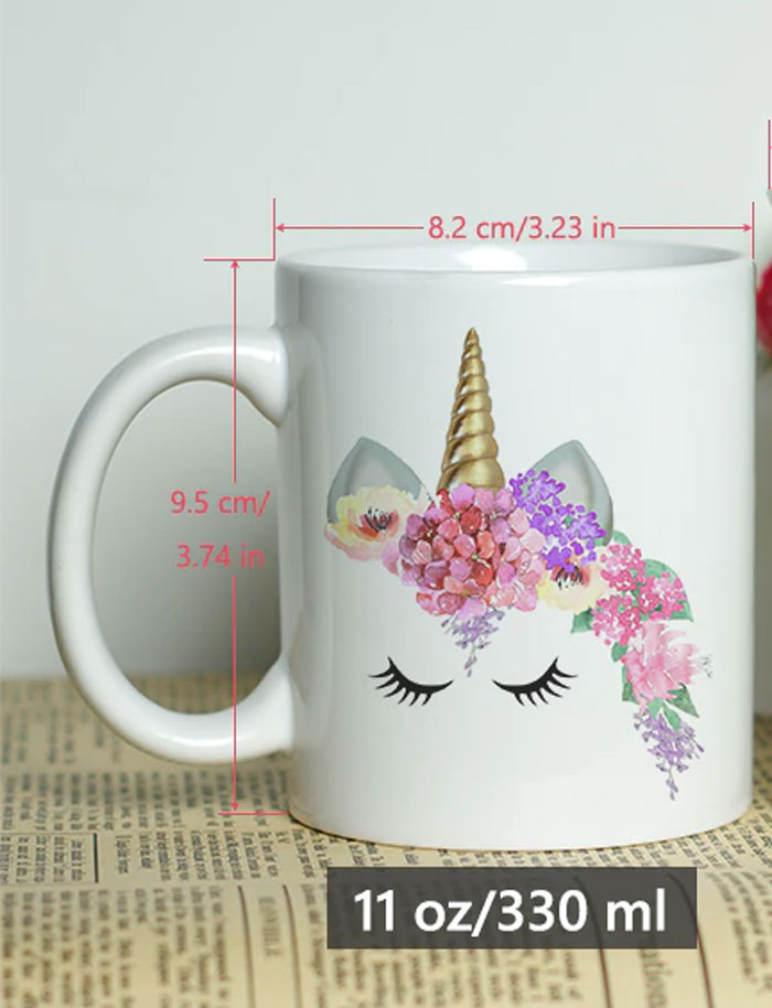 Birthday Gift Mug with Colorful Unicorn Printed Design Ceramic Coffee Cup 11oz White
