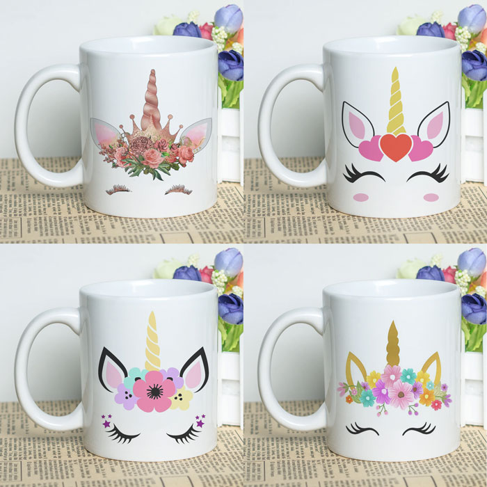 Birthday Gift Mug With Colorful Unicorn Printed Design Ceramic Coffee Cup 11Oz White