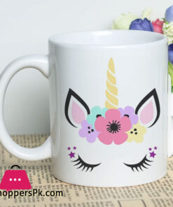 Birthday Gift Mug with Colorful Unicorn Printed Design Ceramic Coffee Cup 11oz White