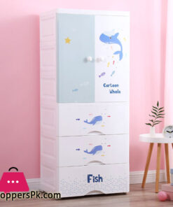Cartoon Whale Fish Plastic Baby Wardrobe Children Storage Cabinet Drawer Hanging Clothes + 3 Drawers