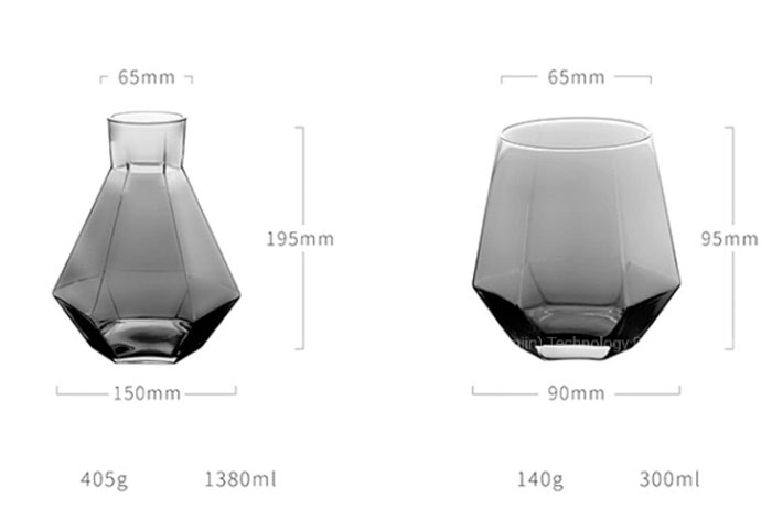 Diamond Glasses Water Set Kettle With Wood Ball Lid Clear Jug For Juice Cocktail Wine Glasses Set Of 7