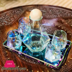 Diamond Glasses Water Set Kettle With Wood Ball Lid Clear Jug For Juice Cocktail Wine Glasses Set Of 7