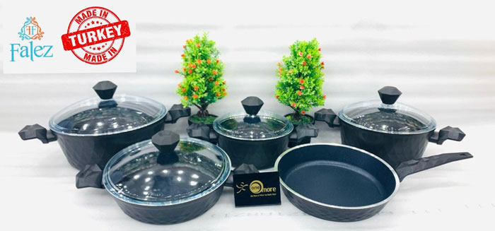Falez Ultima Black Bio Diamond 9 Piece Cookware Set Turkey
