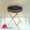 Folding Coffee Table Round Black Glass Top