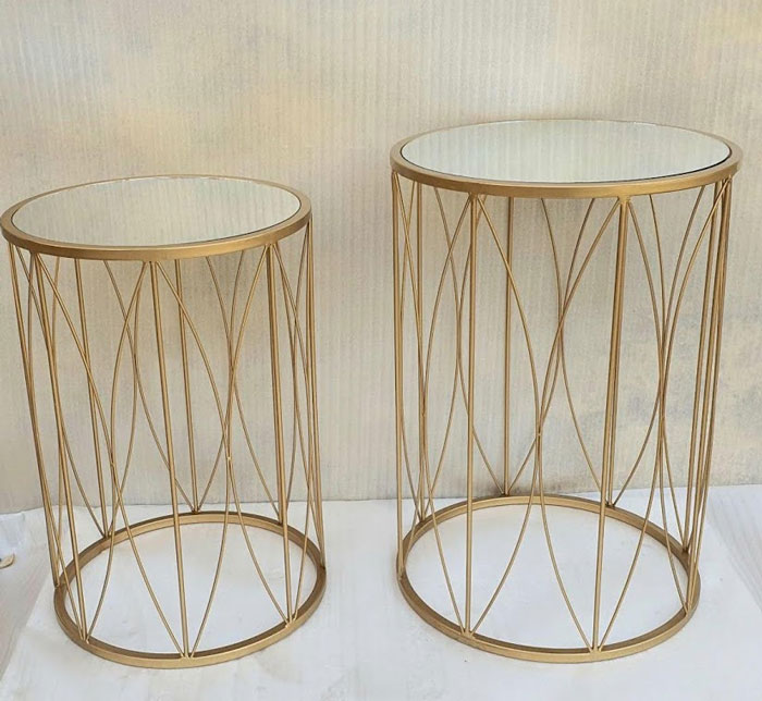 Gold Mirrored Pedestal Table Set Of 2