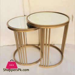 Gold Mirrored Pedestal Table Set of 2