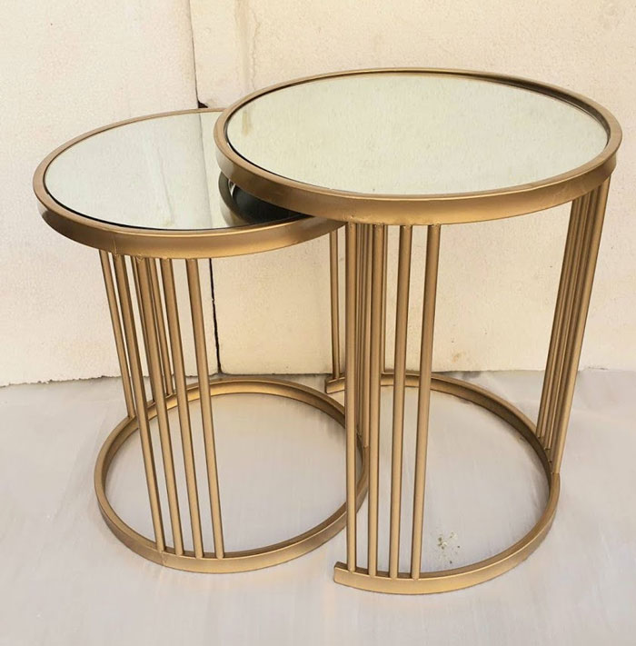 Gold Mirrored Pedestal Table Set Of 2