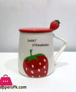 High Quality Ceramic Sweet Strawberry Mug With Spoon