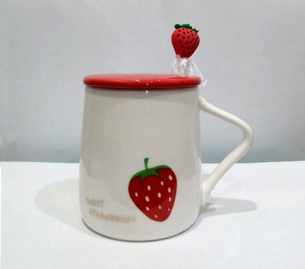 High Quality Ceramic Sweet Strawberry Mug With Spoon