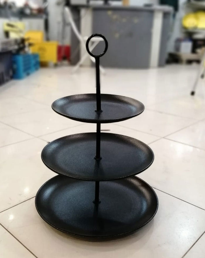 Inox 3 Tier Cake Platter Serving Stand Sand Texture
