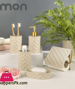 Limon Plastic Bathroom Set Of 5 - ( Floral )