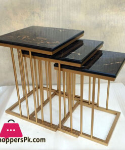 Nesting Table Rod Iron Granite Marble Top Set of 3