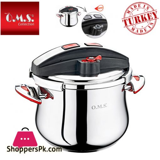 OMS, Stainless Steel Matic Pressure Cooker Button Lock 5 Liter Turkey Made