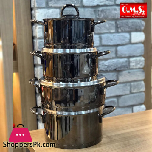 OMS Jet Black Steel 8 Pieces Steel Titanium Plated Cookware Set Turkey Made - 1315G