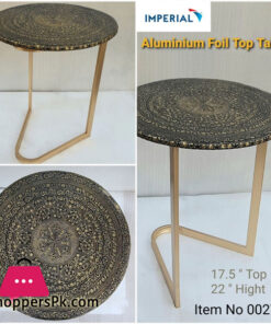 Rod Iron Aluminium Foil Top Table  17.5 Inch Diameter Height 22