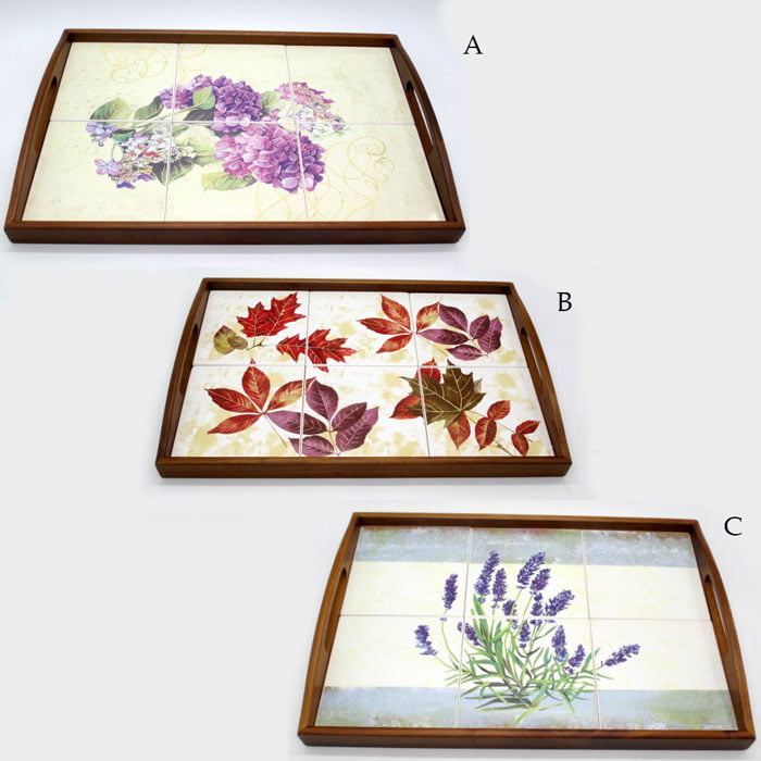 Serving Tray (Wooden Base &Amp; Edges Ceramic Surface) 18.5 Inch - 1 Pcs