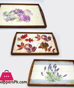 Serving Tray (Wooden Base & Edges Ceramic Surface) 18.5 Inch - 1 Pcs