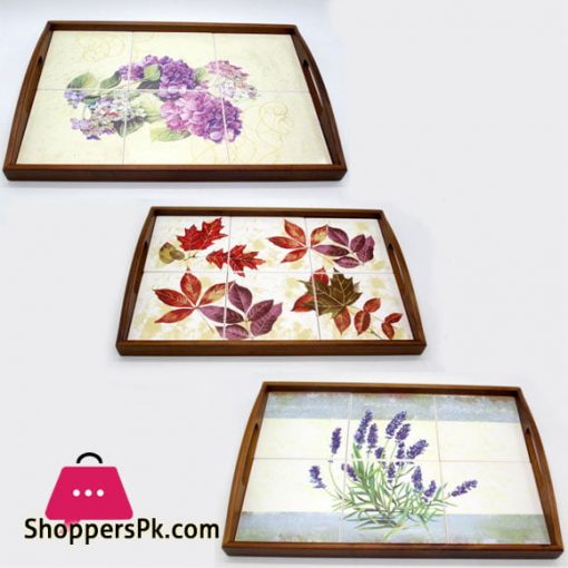 Serving Tray (Wooden Base & Edges Ceramic Surface) 18.5 Inch - 1 Pcs