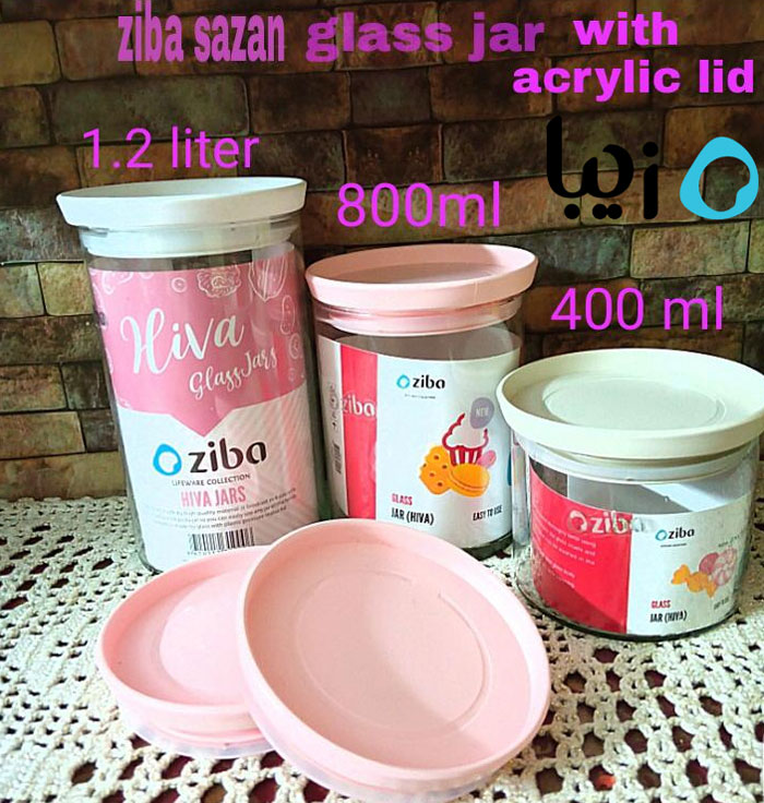 Zibasazan Glass Jar Hiva Spice Jar With Airtight Plastic Lid Iran Made - ( Set Of 3 )