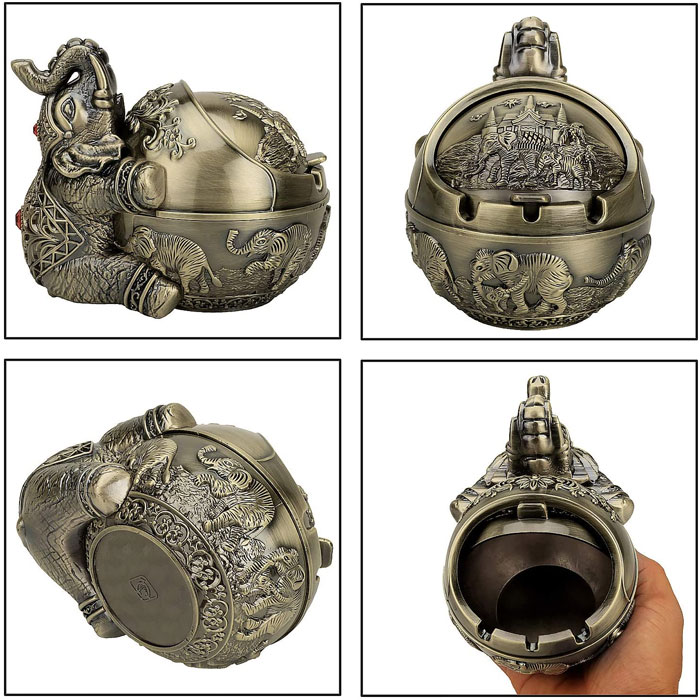 Antique Metal Elephant Ashtray Creative Living Room Windproof Cigarette Smoking Holder Office Home Decor
