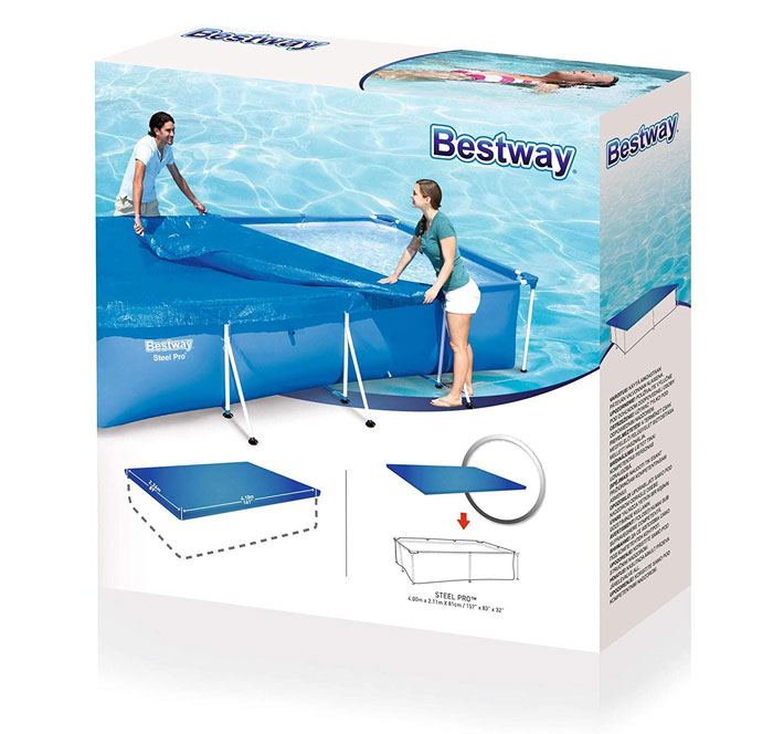 Bestway Flowclear Pro Rectangular Swimming Pool Cover With Tie-Down Ropes - 58107