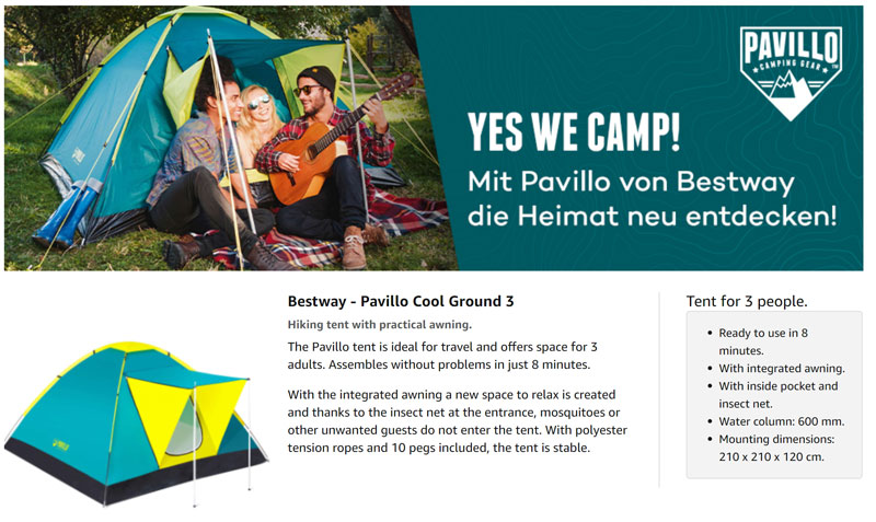 Bestway Pavillo Cool Ground Tent 3 Person Camping Tent - 68088