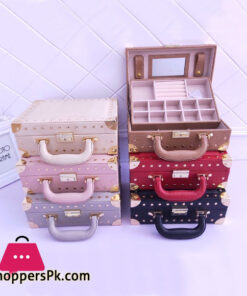 Multifunctional Two-Layer Woven Leather Jewellery Box Organizer with Handle