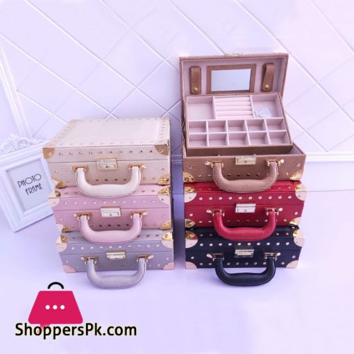 Multifunctional Two-Layer Woven Leather Jewellery Box Organizer with Handle