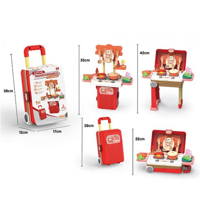 Children Play Kitchen In A Suitcase Stall On Wheels