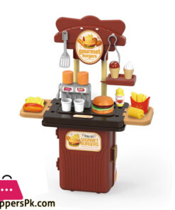 4 in 1 Suitcase Box Fast Food Snack Bar Hamburger Cooking Game Kitchen Toy Play Set for Kids