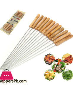 12Pcs Stainless Steel Barbeque Skewer Needle BBQ Kebab Stick Wooden Handle New