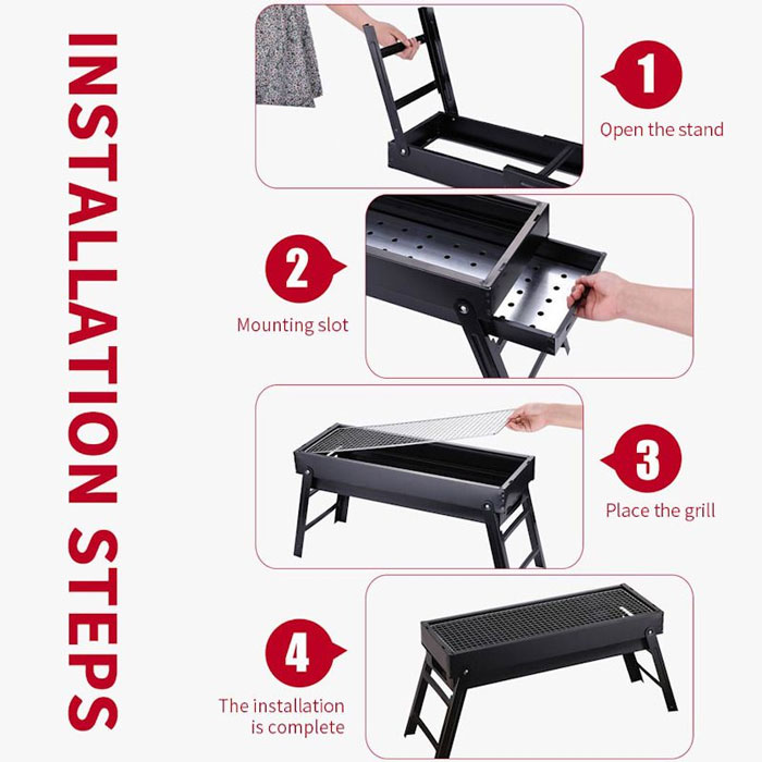 60Cm Portable Folding Thick Box-Type Charcoal Grill For Outdoor Bbq Camping