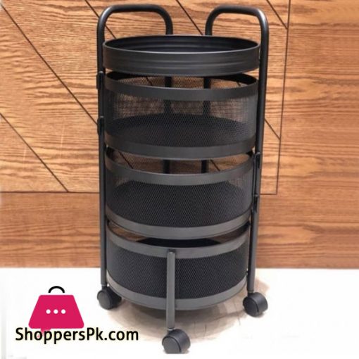 All in One Rotatable Storage Basket Rolling Utility Cart with Handle Vegetables Basket Spice Cart Rack for Bathroom Living Room - ( 3 Layer )