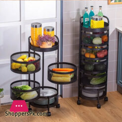 All In One Rotatable Storage Basket Rolling Utility Cart With Handle Vegetables Basket Spice Cart Rack For Bathroom Living Room - ( 3 Layer ) 5 All In One Rotatable Storage Basket Rolling Utility Cart With Handle Vegetables Basket Spice Cart Rack For Bathroom Living Room - ( 3 Layer )
