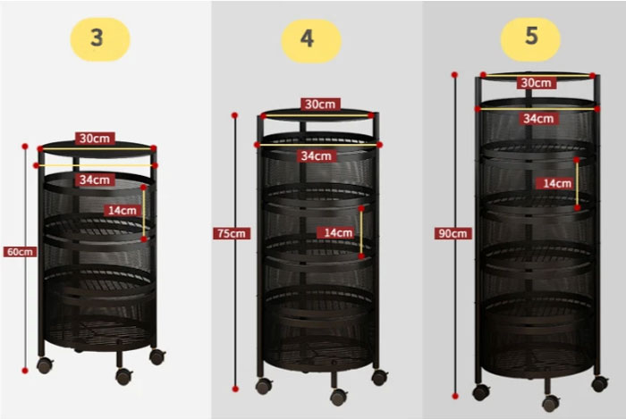 All In One Rotatable Storage Basket Rolling Utility Cart With Handle Vegetables Basket Spice Cart Rack For Bathroom Living Room - ( 5 Layer )