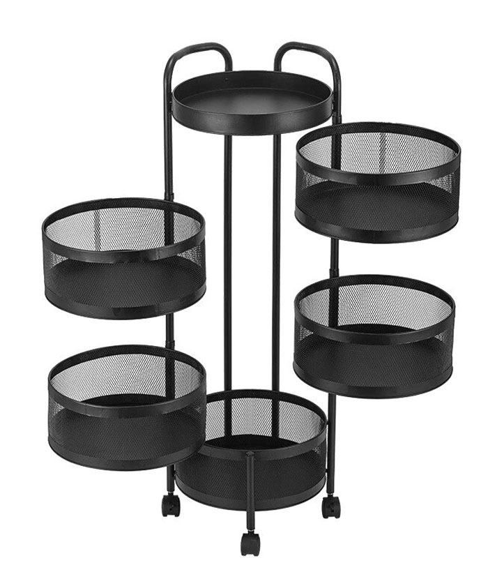 All In One Rotatable Storage Basket Rolling Utility Cart With Handle Vegetables Basket Spice Cart Rack For Bathroom Living Room - ( 5 Layer )