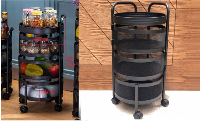 All In One Rotatable Storage Basket Rolling Utility Cart With Handle Vegetables Basket Spice Cart Rack For Bathroom Living Room - ( 3 Layer )
