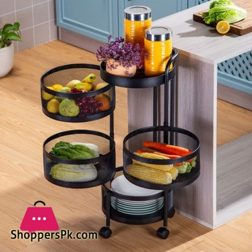 All in One Rotatable Storage Basket Rolling Utility Cart with Handle Vegetables Basket Spice Cart Rack for Bathroom Living Room - ( 4 Layer )