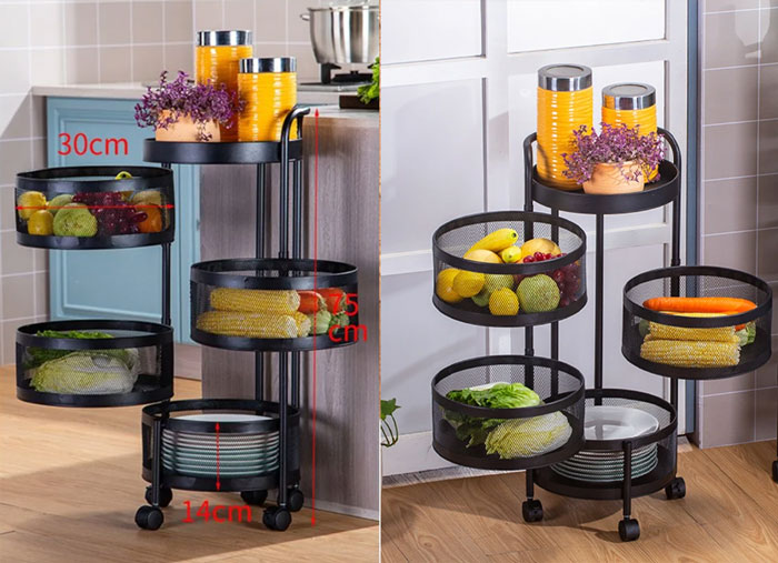 All In One Rotatable Storage Basket Rolling Utility Cart With Handle Vegetables Basket Spice Cart Rack For Bathroom Living Room - ( 4 Layer )