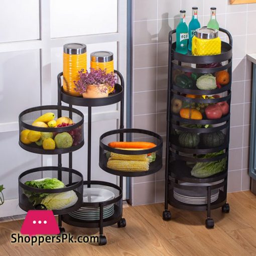 All in One Rotatable Storage Basket Rolling Utility Cart with Handle Vegetables Basket Spice Cart Rack for Bathroom Living Room - ( 5 Layer )