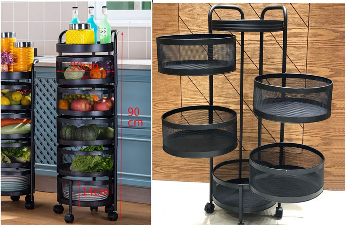 All In One Rotatable Storage Basket Rolling Utility Cart With Handle Vegetables Basket Spice Cart Rack For Bathroom Living Room - ( 5 Layer )