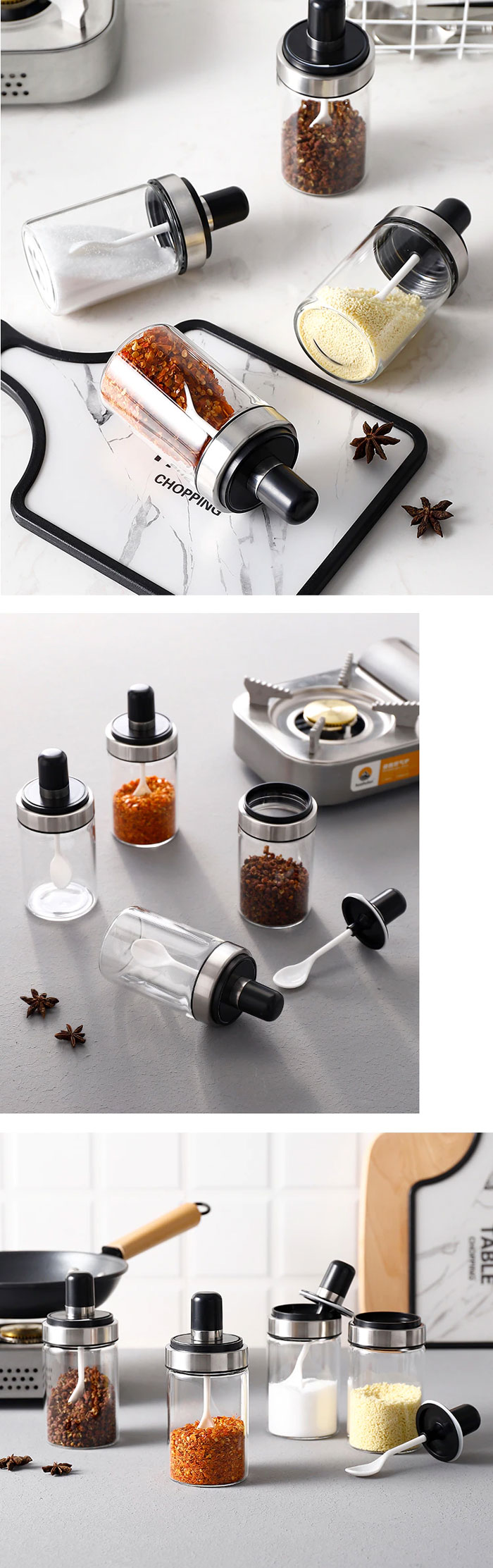 Glass Storage Jar With Spoon 250Ml - (Set Of 4)